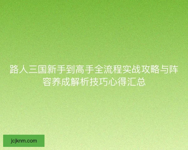 路人三国新手到高手全流程实战攻略与阵容养成解析技巧心得汇总